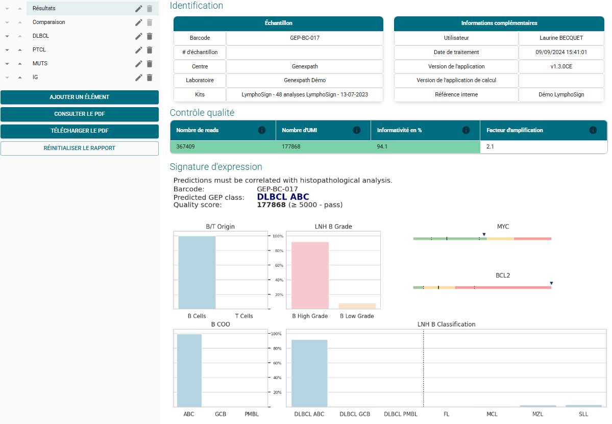 première page du rapport LymphoSign