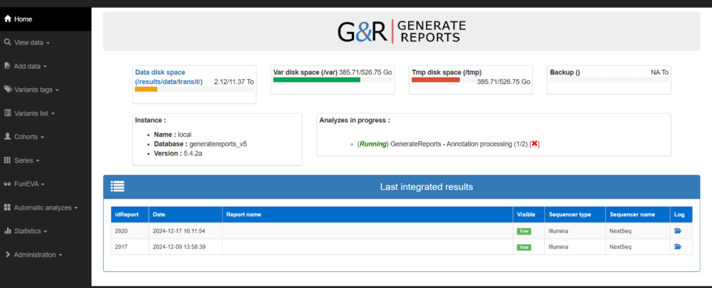 page d'accueil GenerateReports
