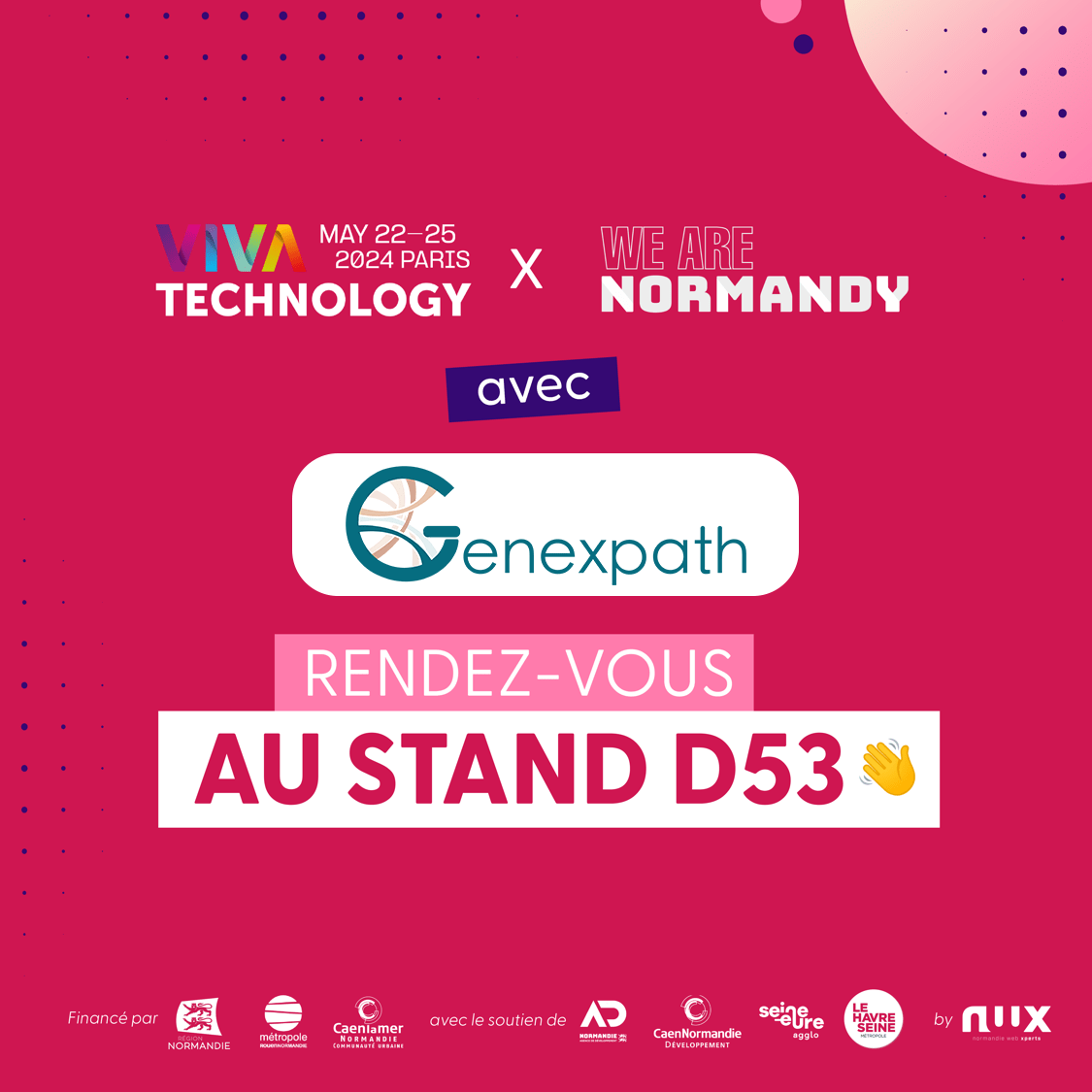 Visuel présentant Genexpath au Stand VivaTech avec We Are Normandie